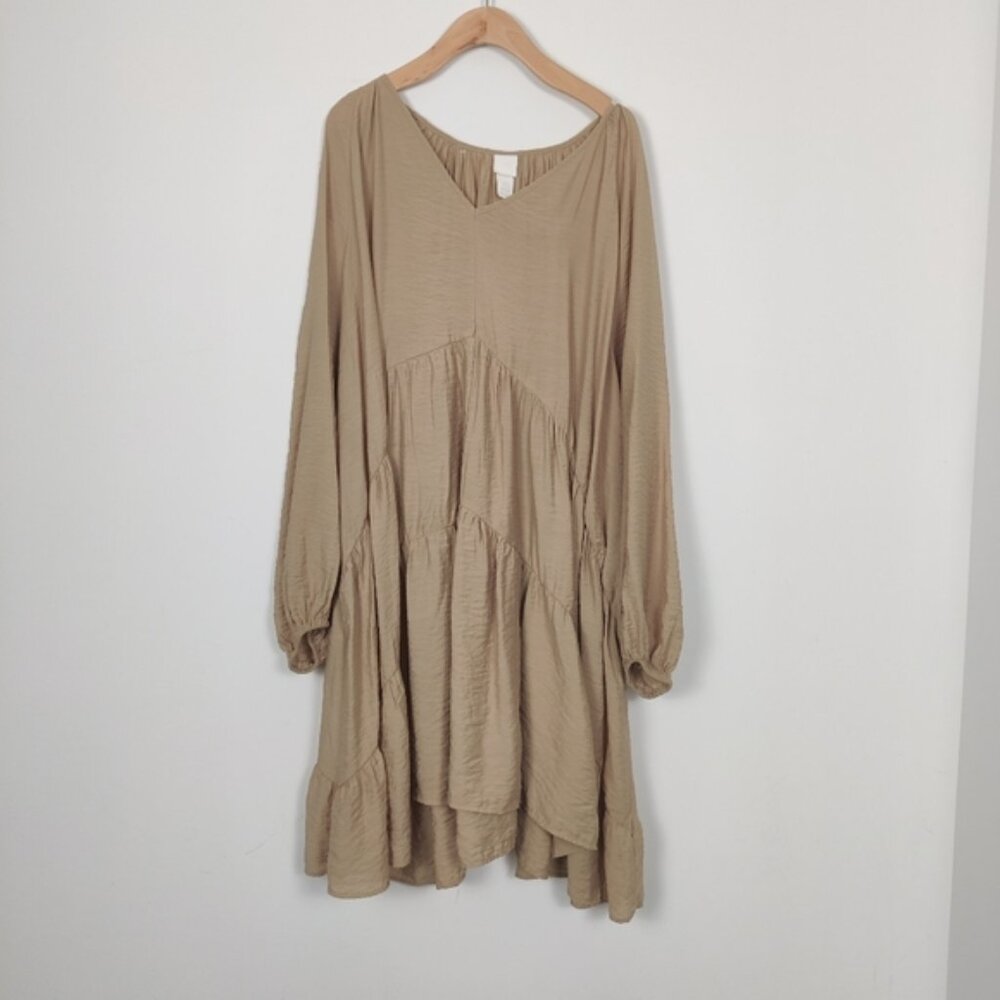 H&M Women's Tan Tiered Midi Sundress Size XXL Lagenlook Oversized
